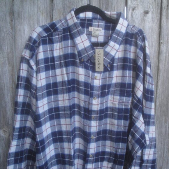 NEW Foxfire Shirt Men's Size 4XB Flannel Cotton Button Down Blue White Plaid - Picture 2 of 3